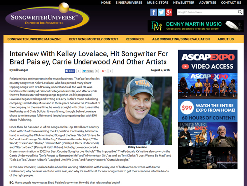 Kelley Lovelace - Songwriter Universe article